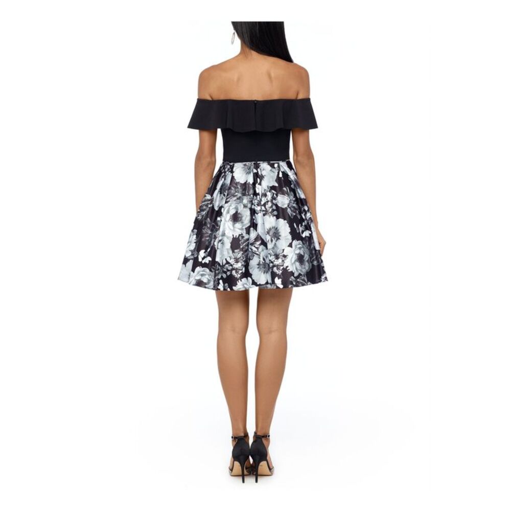 BETSY & ADAM Womens Black Pocketed Off Shoulder Short Party Fit + Flare Dress 6 - Picture 2 of 4